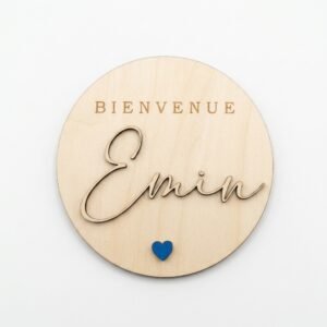 Pancarte Naissance de Bienvenue – Prénom en relief + cœur