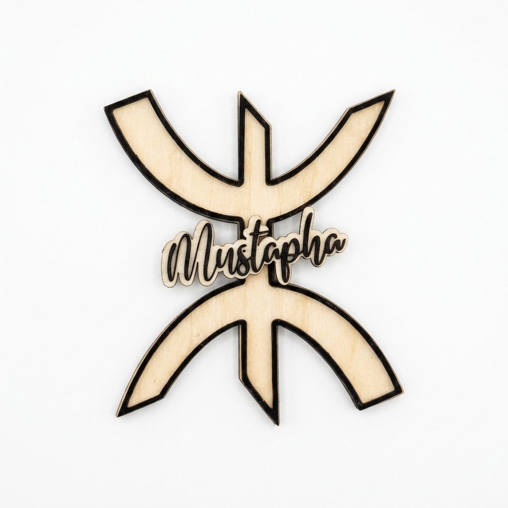 Magnet Symbole Yaz Berbère en bois – Aimant Z Amazigh Personnalisé avec Prénom